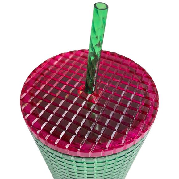 NWT Starbucks Watermelon Grid Cold Cup Tumbler Summer Pink Green - 24 oz Venti - Picture 4 of 12